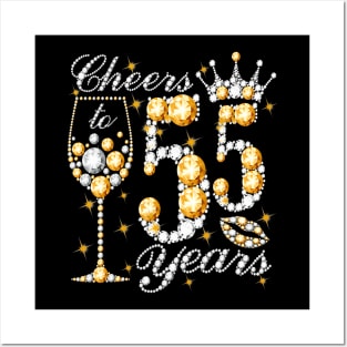 Cheers To 55 Years Old Happy 55th Birthday Queen Drink Wine Posters and Art